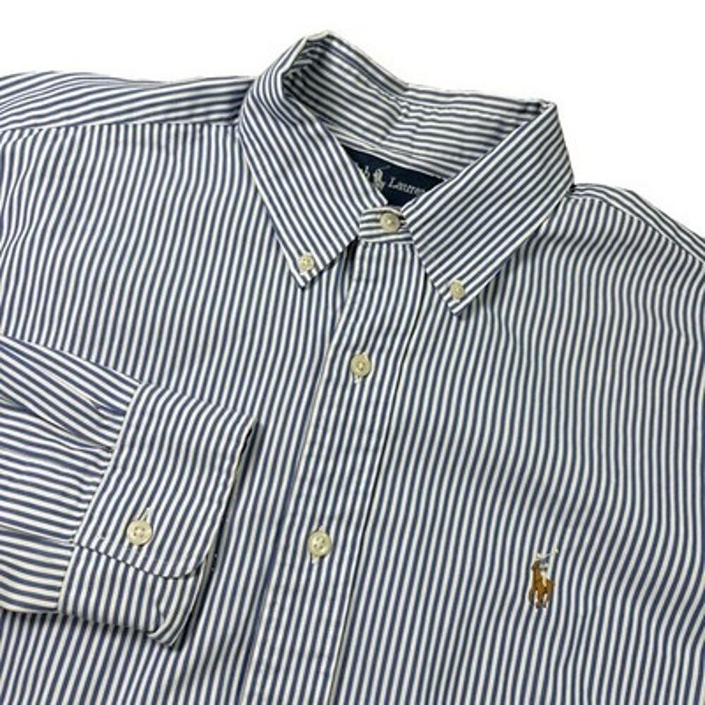Vtg 90's Ralph Lauren Yarmouth Shirt Mens Neck 16.5 33 Flesh Pony Blue Striped